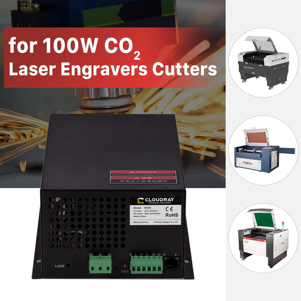 Cloudray CO2 Laser Power Supply 80-100W 220V for CO2 Laser Engraver Cutter M100（Updated MYJG100