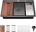 30 Inch Drop in Kitchen Sink Black - VOKIM 30x18-Inch Drop In/Topmount sink Workstation Stainless Steel 16 Gauge 10'' Deep Single Bowl Topmount Kitchen Sink with Cutting Board& Strainer