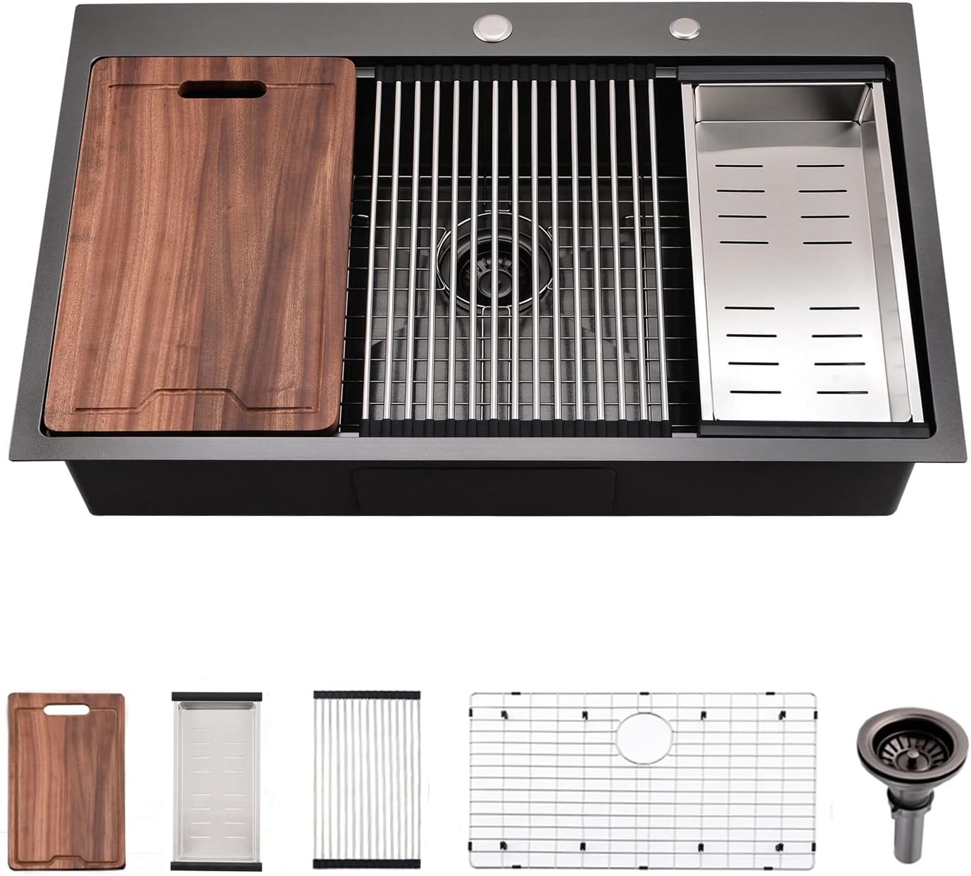 30 Inch Drop in Kitchen Sink Black - VOKIM 30x18-Inch Drop In/Topmount sink Workstation Stainless Steel 16 Gauge 10'' Deep Single Bowl Topmount Kitchen Sink with Cutting Board& Strainer
