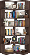 Armocity Corner Book Shelf - 7 Tier Corner Bookshelf Etagere Bookcase with Baffle, Freestanding L Shaped Display Shelf Stand for Home Office, Living Room, Bedroom, Kitchen, Black Walnut