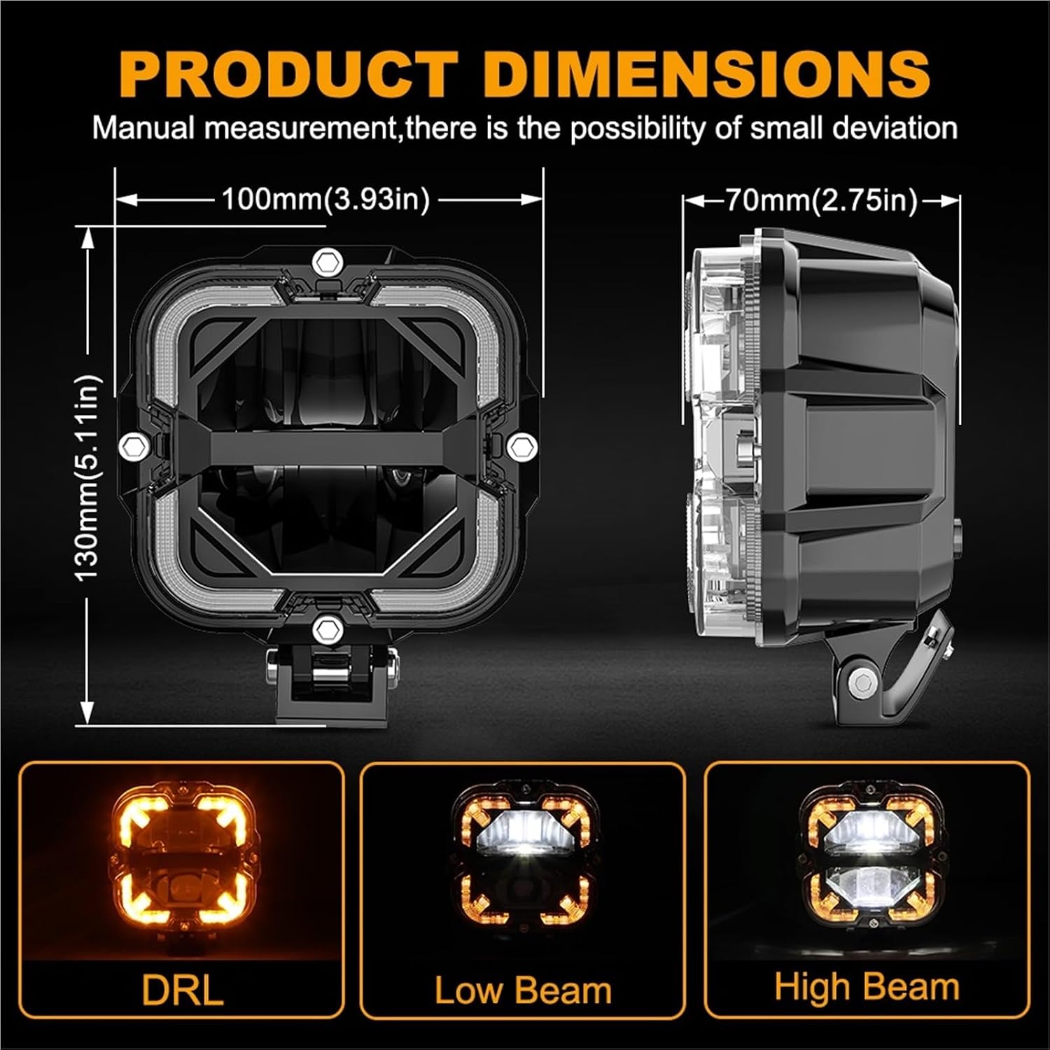 Car Led Work Light Bar For Jeep Offroad Truck 4x4 SUV ATV Spotlight Amber 12V Auxiliary Accessories(2 lamp only)