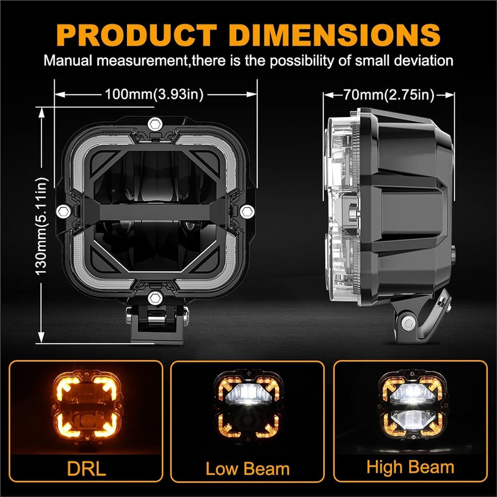 For Jeep Offroad Truck 4x4 SUV ATV Car Led Work Light Bar Spotlight Amber 12V Auxiliary Accessories(2 lamp only)