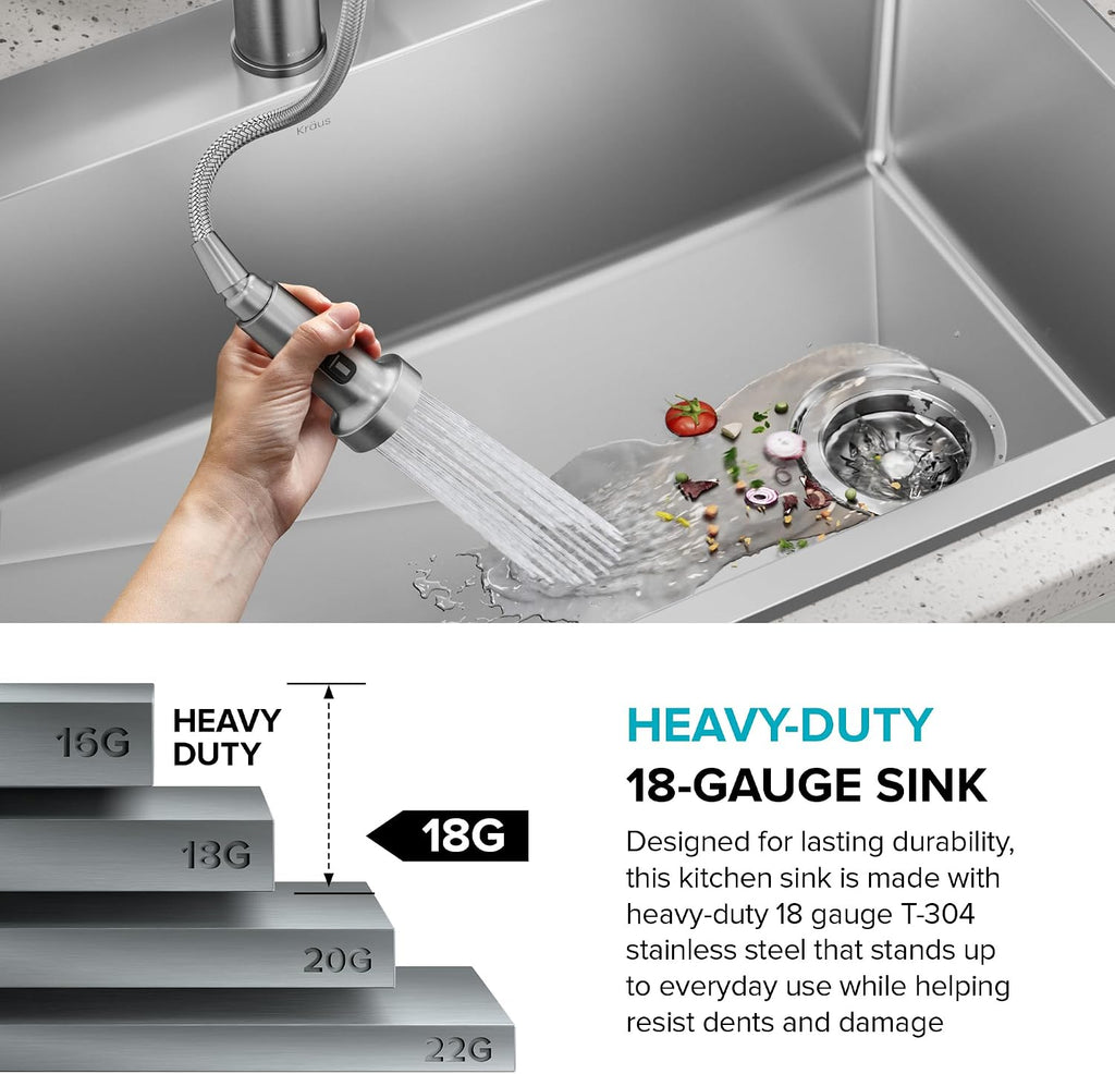 KRAUS Fairlane 33-inch Drop In/Top Mount Double Bowl 18-Gauge Stainless Steel Kitchen Sink, KHT632-33