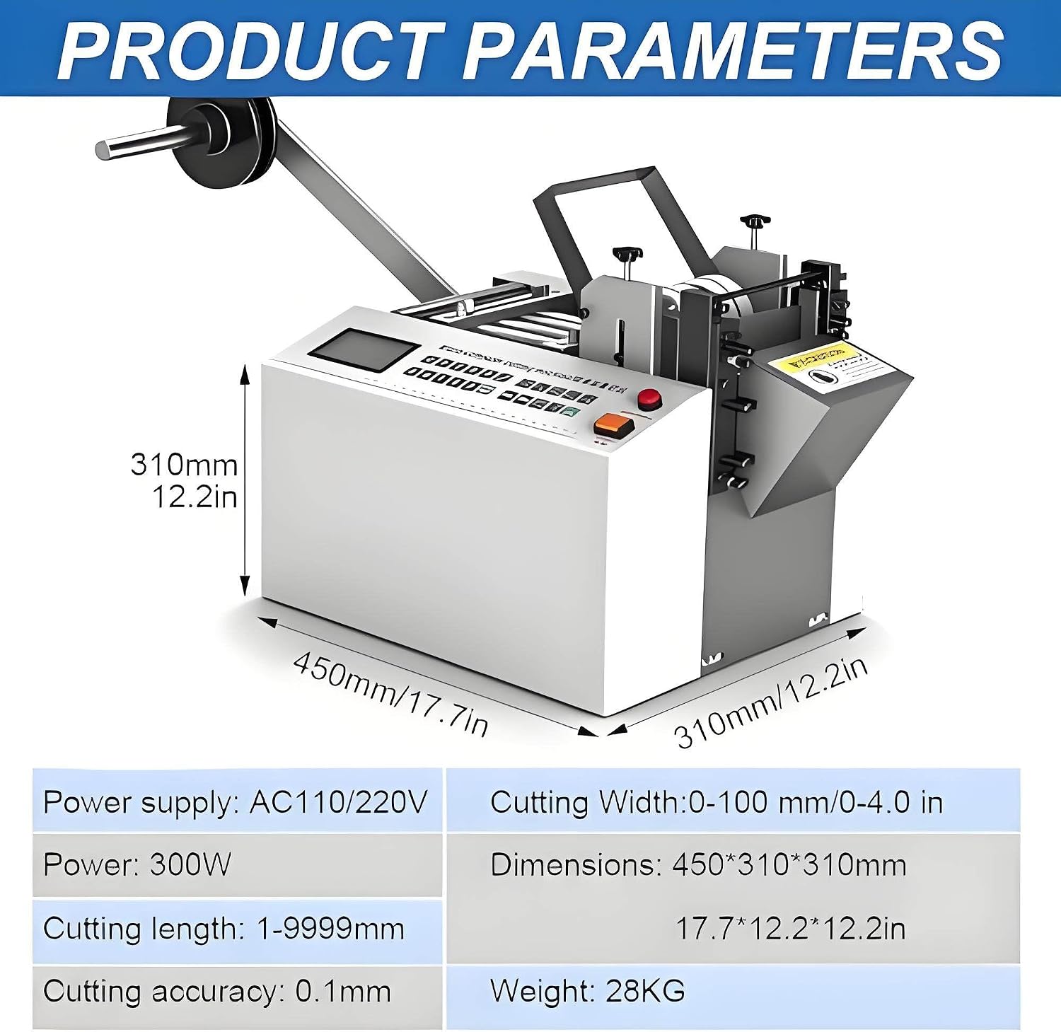 Fully Automatic Heat-Shrink Tube Micro-Computer Cutting Machine, Electric Tube Cable Pipe Cutter with LCD Display, Cutting Width 0-180 mm, Accuracy 0.1 mm, for Sleeve Rubber/Plastic Tube 180mm
