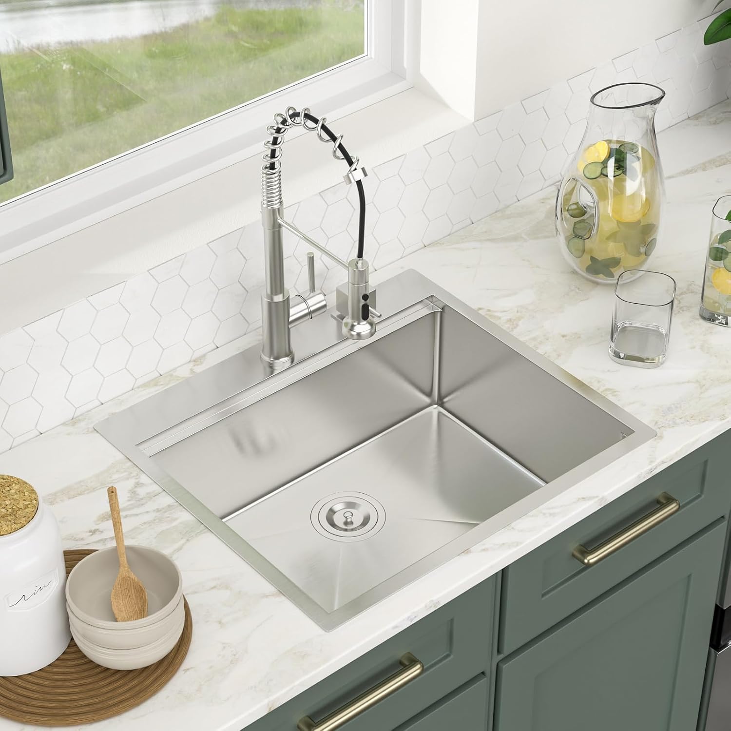 25x22 Drop in Kitchen Sink 25x22x9 Inch Workstation Stainless Steel Sinks 16 Gauge Topmount Single Bowl Kitchen Bar Sink Bowl