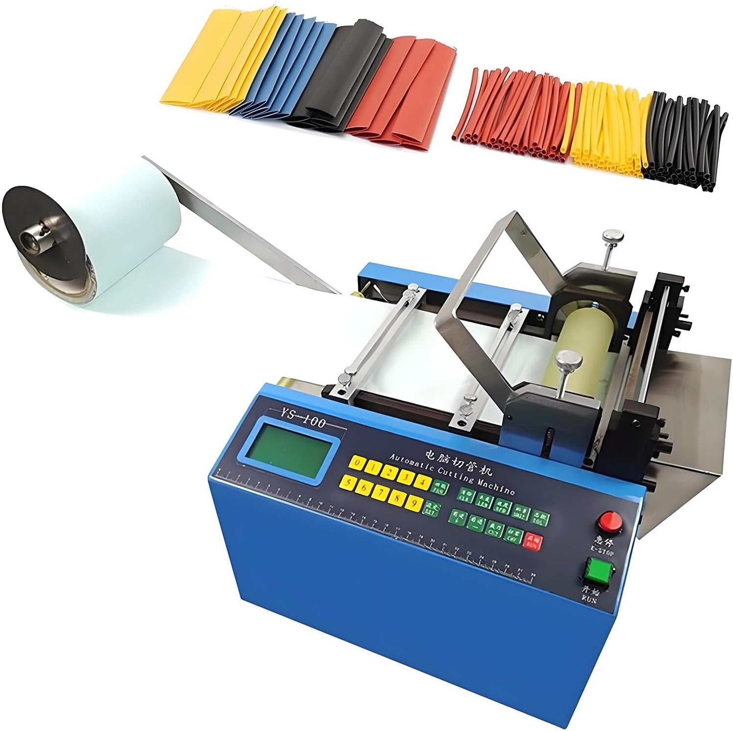 Fully Automatic Heat-Shrink Tube Cutting Machine 250W Electric Tube Cable Pipe Cutter with Micro Computer Control, Cutting Width 100 mm for Sleeve Rubber/Plastic Tube