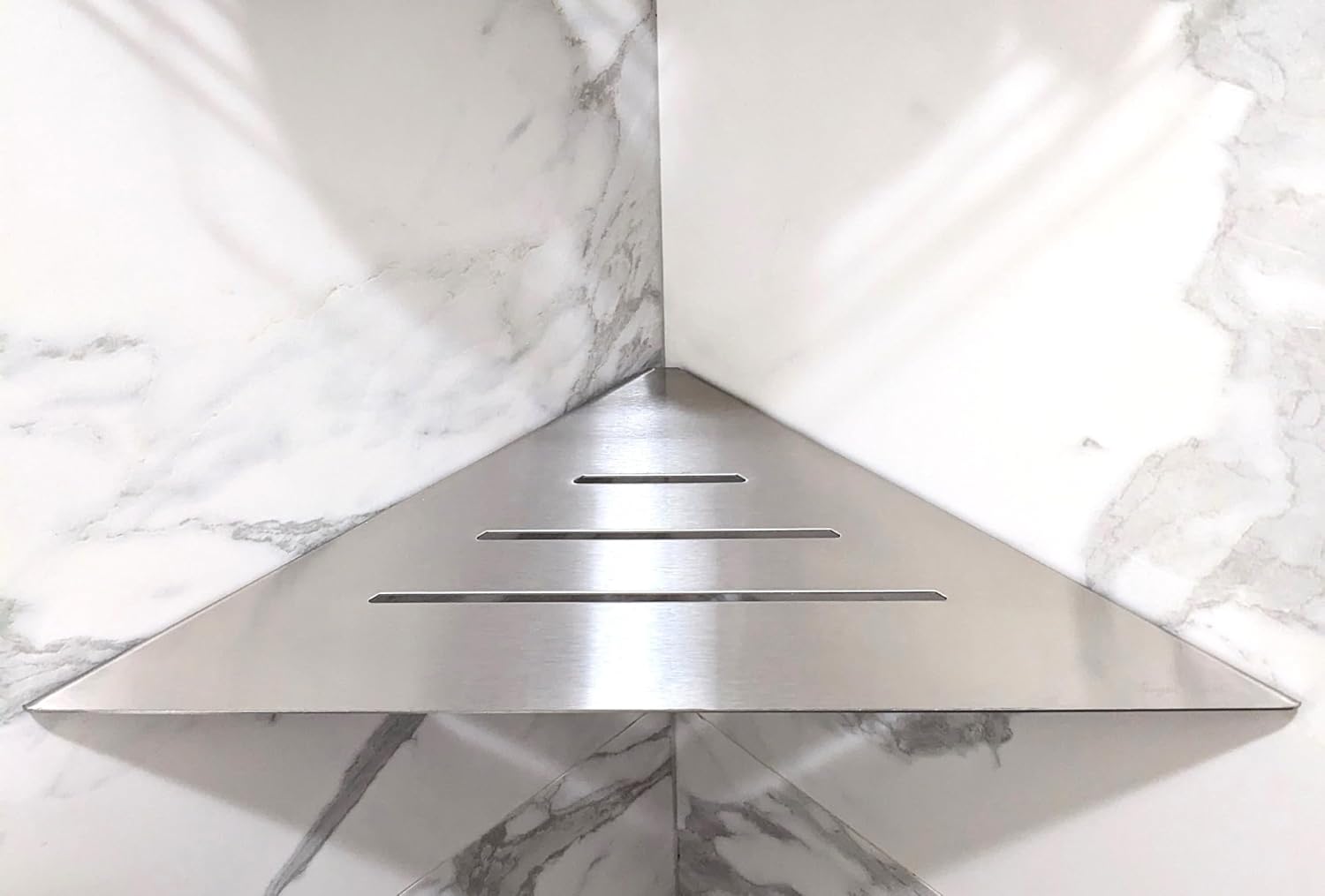 SereneDrains Stainless Steel 12' Drill in Brushed Nickel Corner Shower Shelf for Inside Shower Bathroom Corner Shelf Wall Mounted Organizer Rack Caddy Floating Heavy Duty (Brushed Stainless Steel)