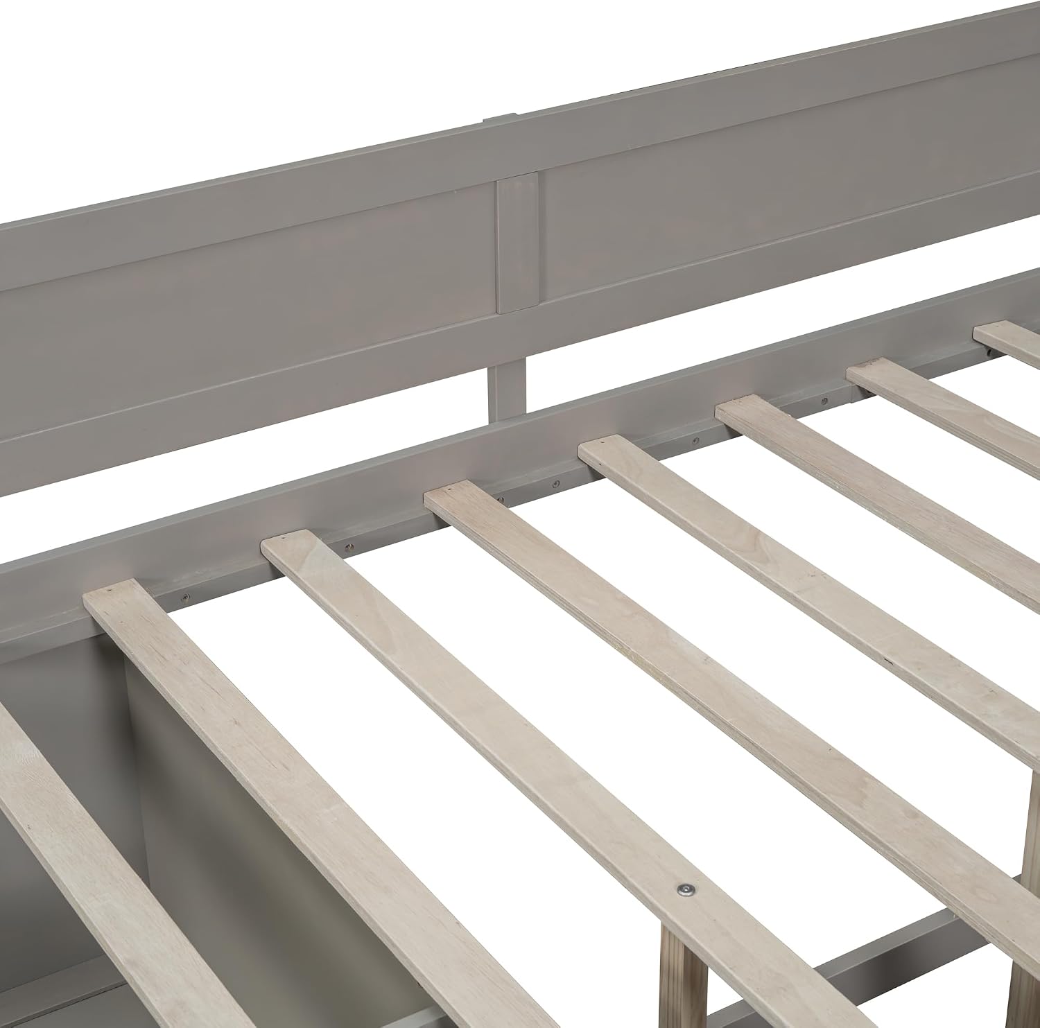 Harper & Bright Designs Full Size Corner Bed Frame with 4 Storage Drawers & Bookshelves,Wood Daybed with L Shape Headboard for Bedroom Living Room Nook,Gray
