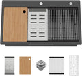 Black Kitchen Sink Workstation, 33x19 In Stainless Steel Drop In Kitchen Sink Modern Large Single Bowl Sink Gift Combo-SS Grid,Drying Rack,SS Colander,Cutting Board,Drain Assembly For Various Kitchen