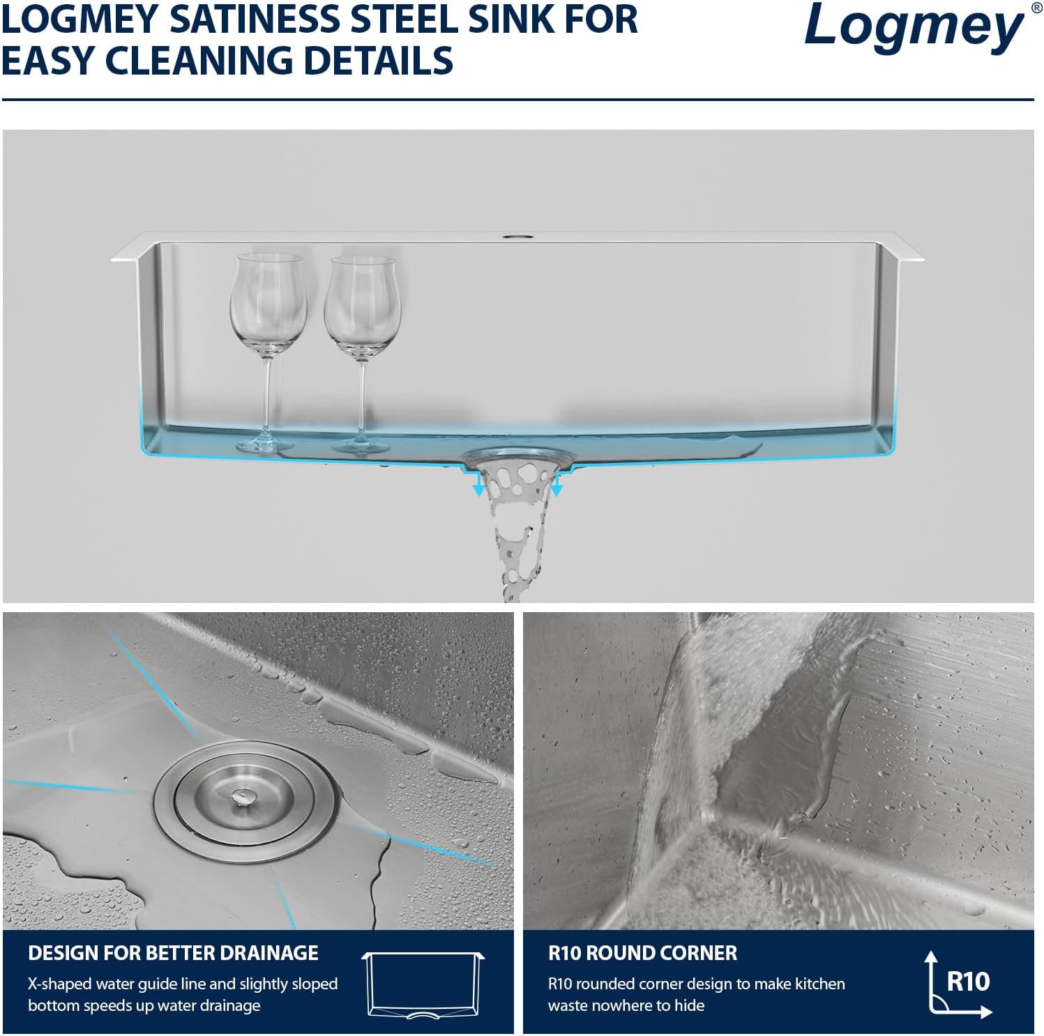 32 Inch Drop In Kitchen Sink Logmey 32x18x9 Inch Topmount Sinks 16-Gauge Stainless Steel Single Bowl Kitchen Sink