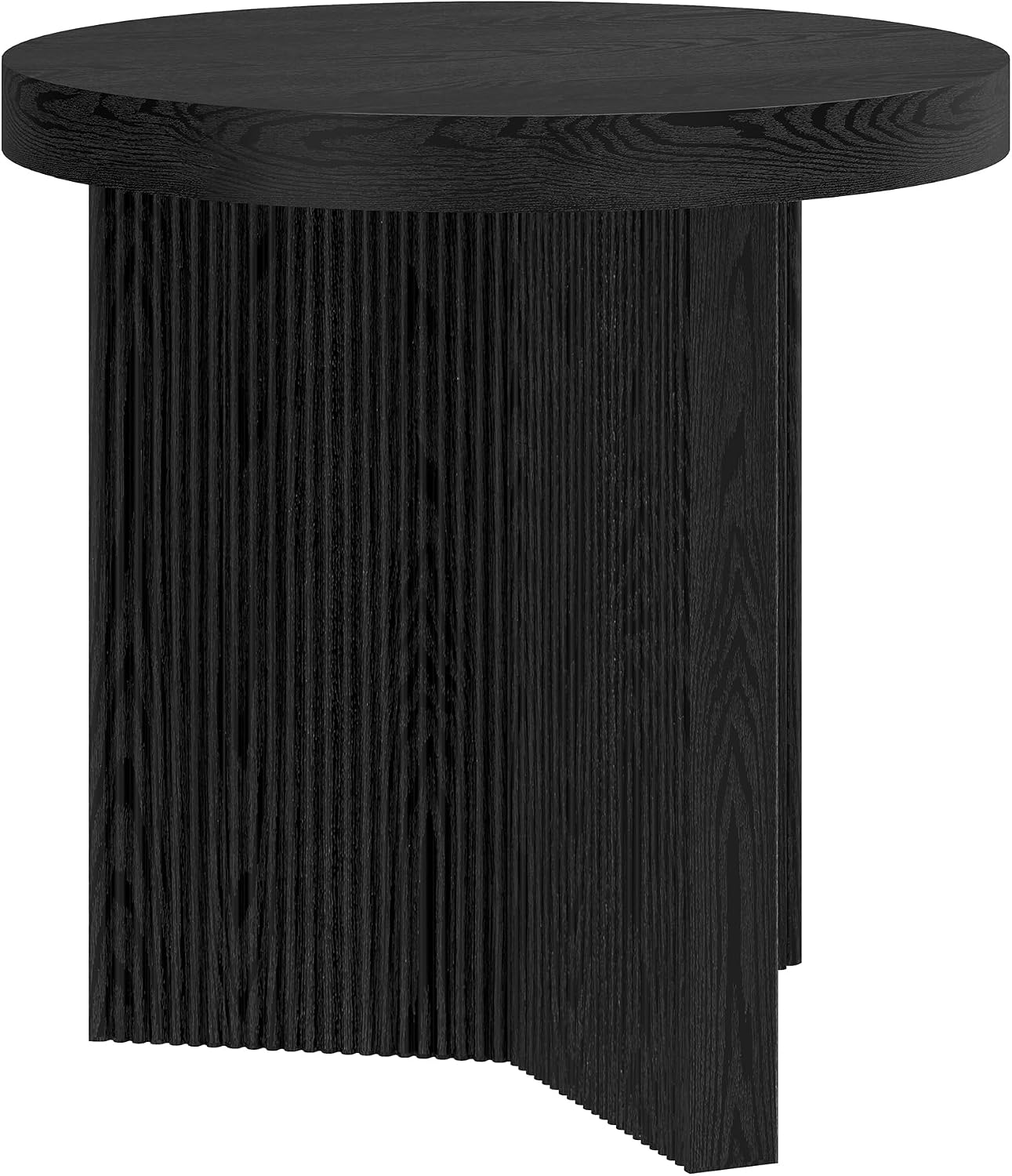 Henn&Hart 22' Fluted Scandinavian Round End Table, Ribbed Side Table, Nightstand for Living Room, Office, Family Room, or Bedroom, Natural Black