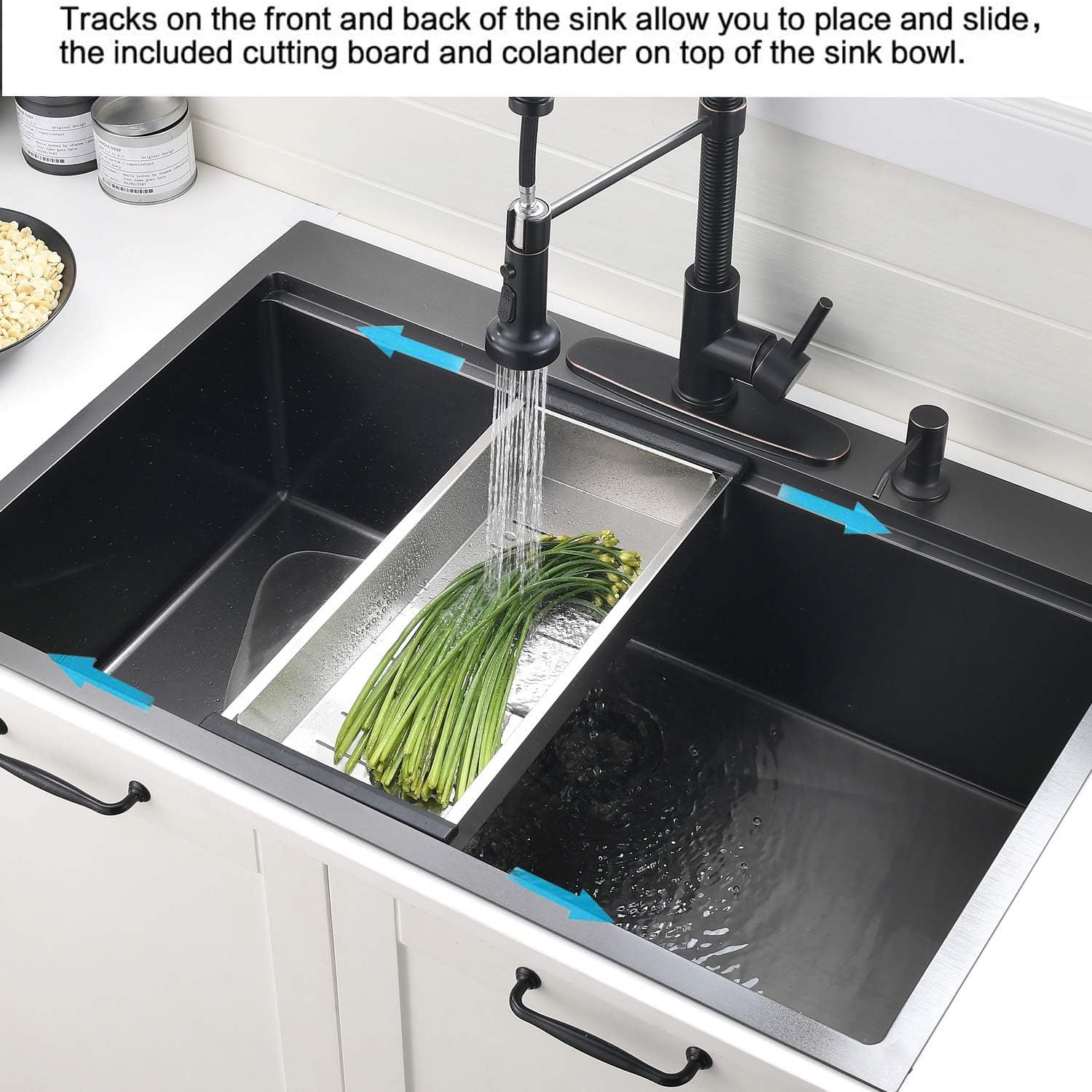 28 Inch Black Drop In Kitchen Sink - VOKIM 28x22-Inch Drop In sink Workstation 16 Gauge Stainless Steel 10'' Deep Single Bowl Handmade Kitchen Sink with Cutting Board & Strainer