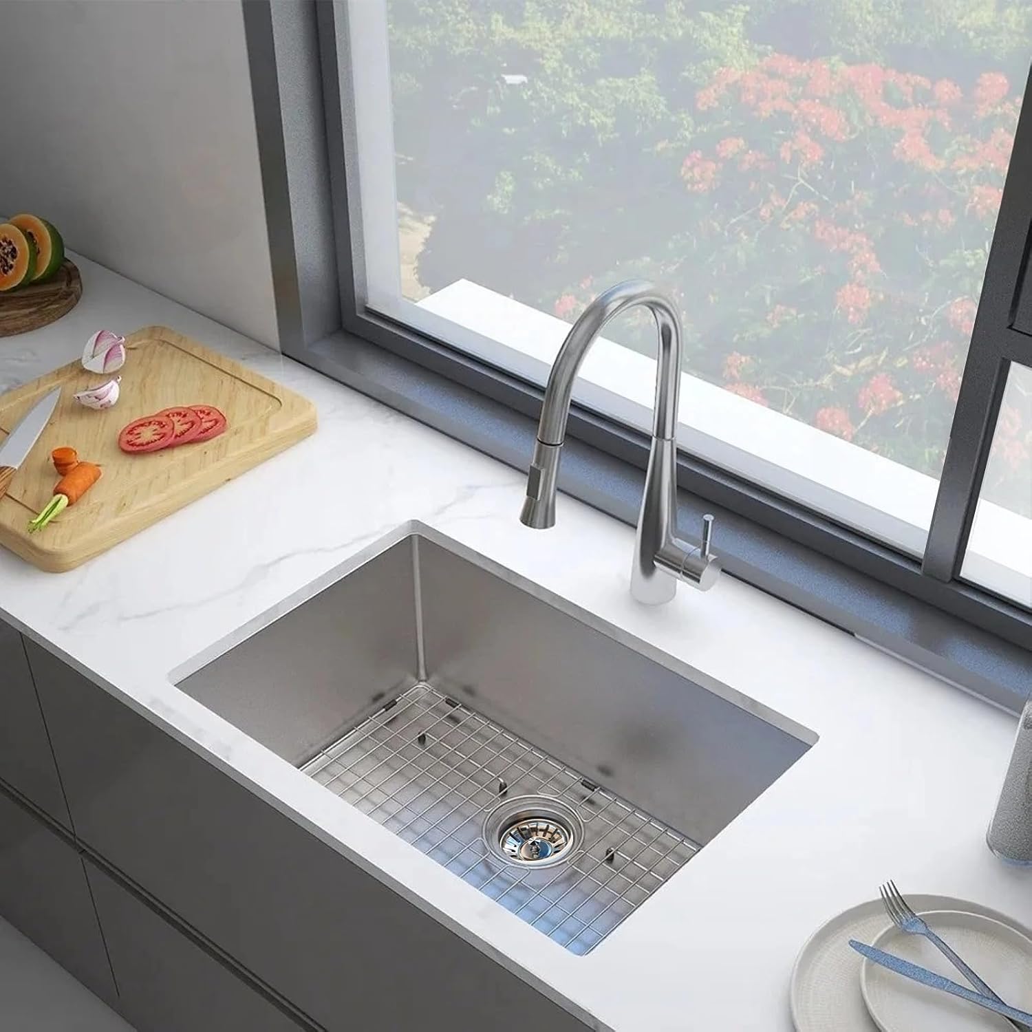 Undermount Kitchen Sink 28 x 19',3D Embossed Surface-18 Gauge 10' Deep Stainless Steel Single Bowl with Accessories