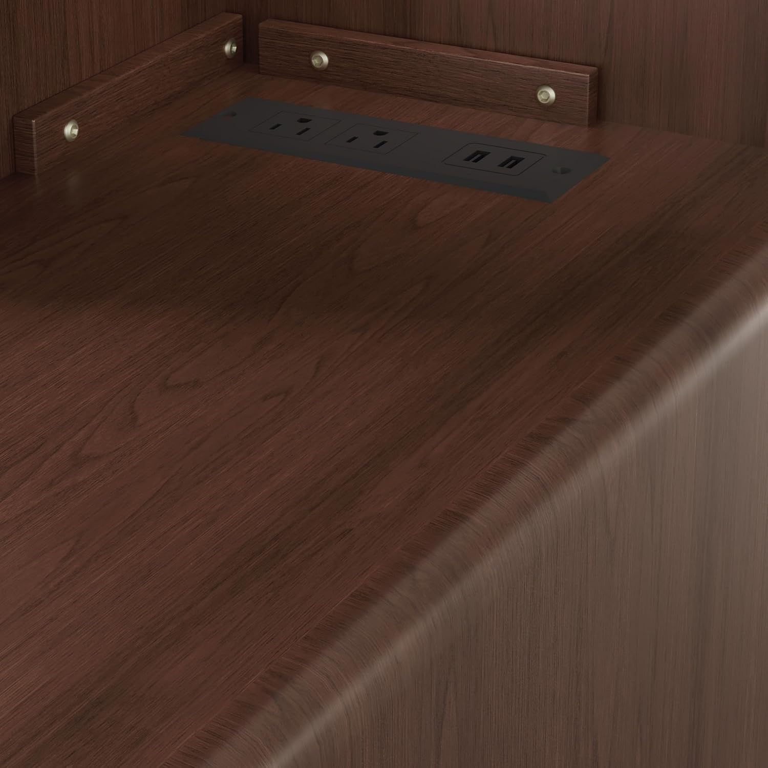 GDFStudio End Table with 2 Drawers & 3 Open Shelves, Corner Side Table with Reversible Top Shelves & Charging Station, 2 USB Ports & AC Outlets, Ideal for Bedroom & Living Room, Walnut Finish