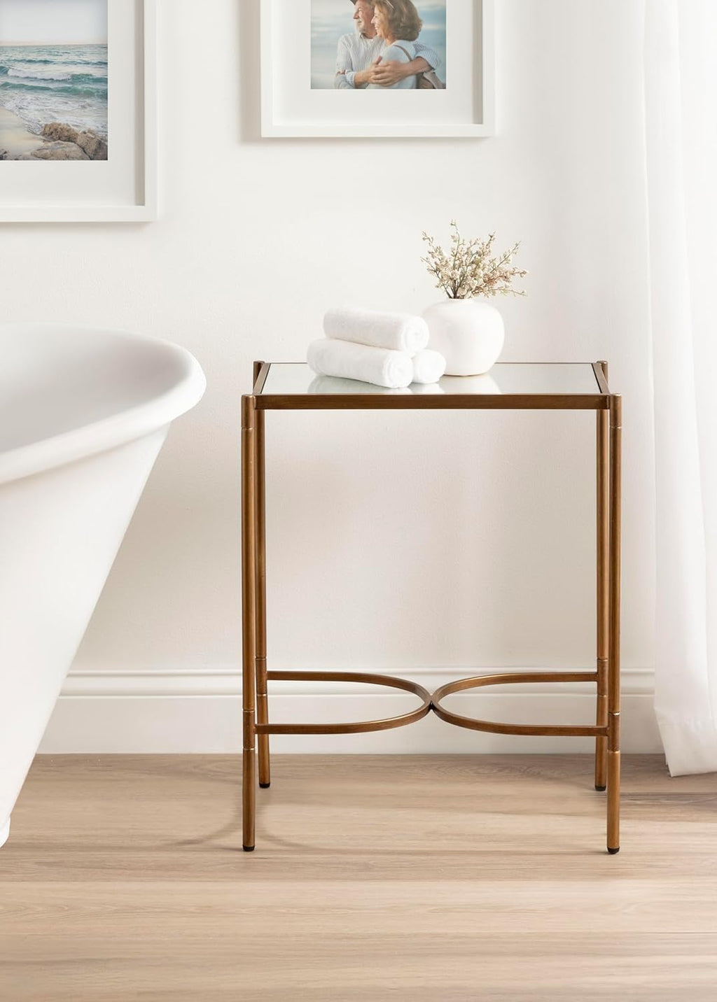 Kate and Laurel Catriona Modern Glam Metal Skinny Side Table, 19 x 11 x 24, Gold, Rectangular Slim Living Room End Table with Unique Geometric Base for Use as Bedroom Accent or Entryway Decor