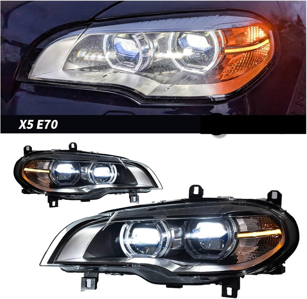 Car Headlights Compatible With BMW X5 E70 2007-2013 LED Headights Blue Laser Style DRL Signal Lamp Hid Automotive Angle Eyes Accessories