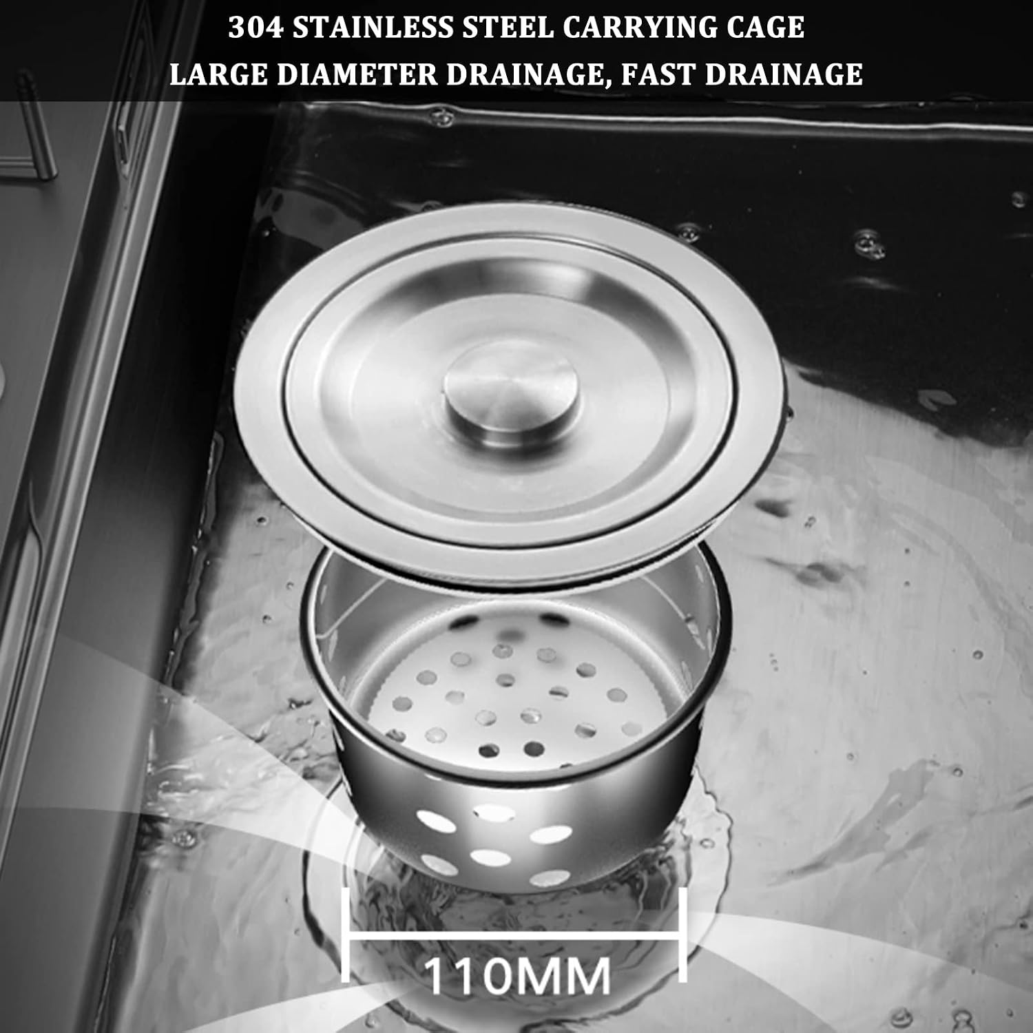 304 Stainless Steel Stepped Kitchen Sink Multi-Function Single Bowl Bar Sink RV Sink with Pull-Out Faucet and Drainage Assembly Top Mount Or Under Mount (Color : Black, Size : 78x48x22cm) (Black