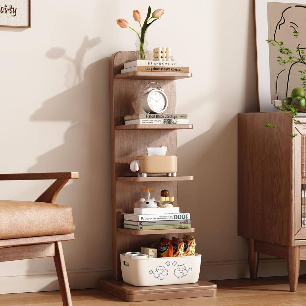 WoodsWhisper Solid Wood 5-Tier Narrow Bookshelf Small Spaces Open Storage | Solid Wood | Narrow Design | 5 Tier Storage | Anti-Tip | Easy Assembly