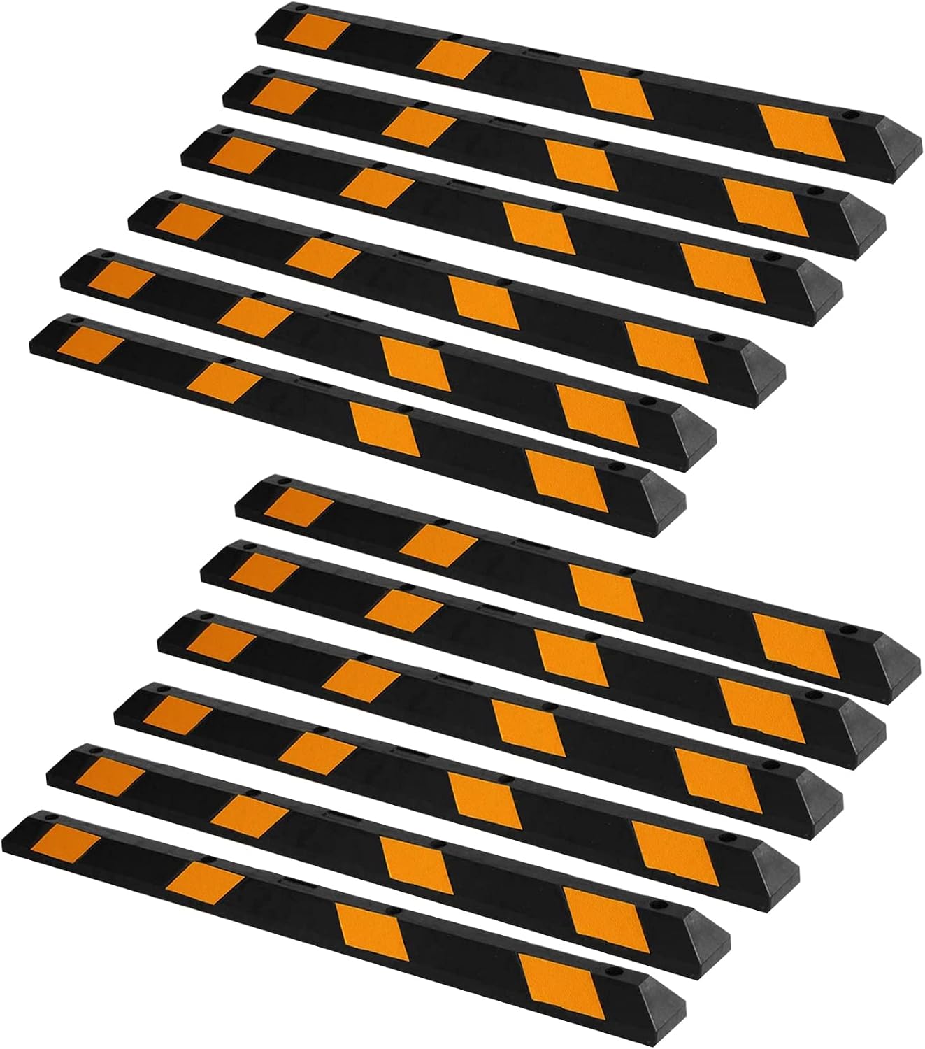 ZONETECH Parking Stopper for Garage Heavy Duty Rubber Parking Curb Stops 72' Garage Parking Stops 12-Pack Premium Quality Garage Wheel Stop Professional Grade w/Yellow Reflective Tape Bolts Included