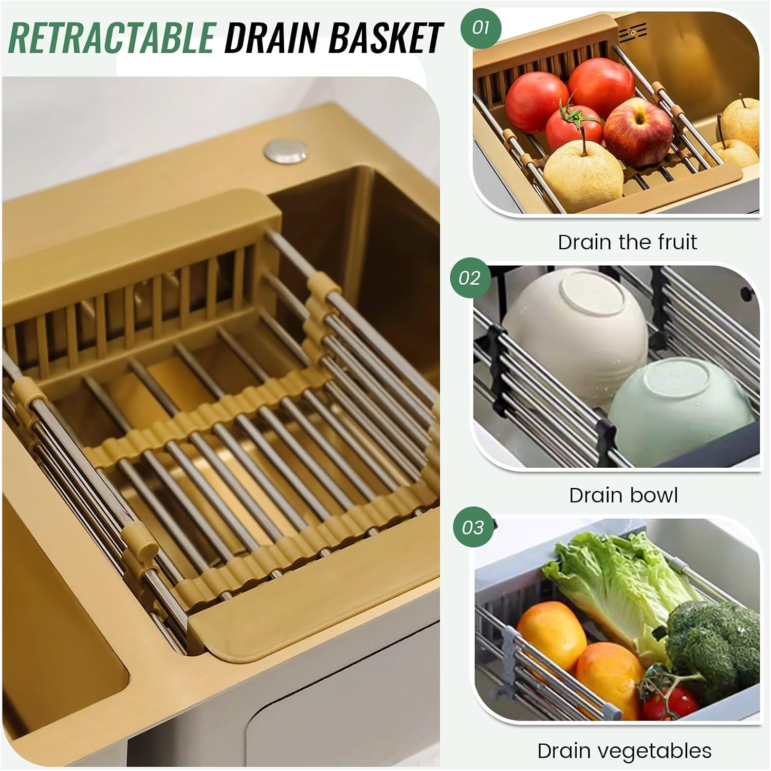 Stainless Steel Double Bowl Kitchen Sink, Drop-In Workstation Sink, With Retractable Drain Basket, Drain Sets Included, Large Undermount Farmhouse Sink, Top-Mount Kitchen Bar Sink(B,75x40x22cm)