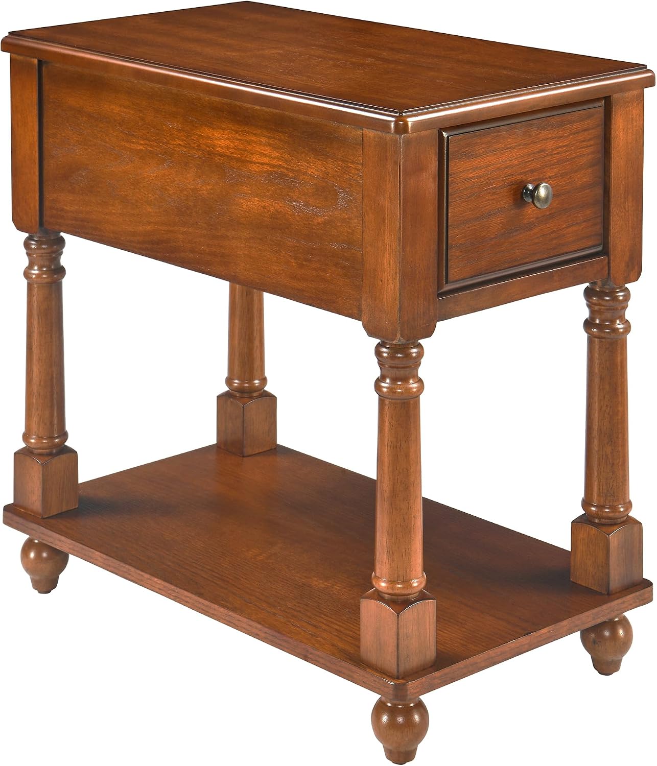 LEEMTORIG Solid Wood End Table Narrow Side Table with Drawer, Cherry Wood End Table living room, 13'W Slim Bedside Table Small Nightstand, 22'D x 22.3'H, No-tools Assembly, Beeswax Brown BBJ-004-DR