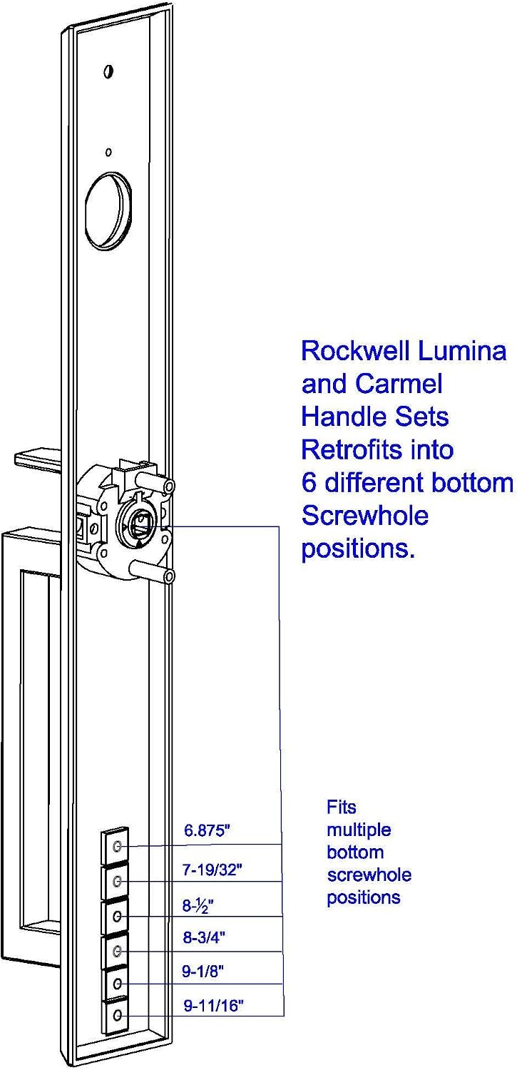 Rockwell Security Premium Lumina Delta Lever Entry Door Handle Set Brushed Nickel Finish Fits 5-1/2 Inch Double Bore Doors with Adjustable Bottom Screw Hole