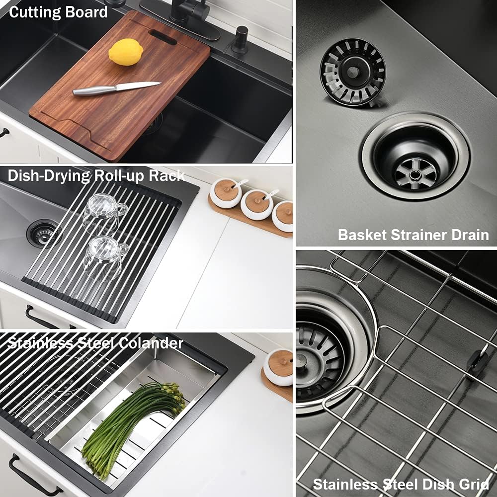 30 Inch Drop in Kitchen Sink Black - VOKIM 30x18-Inch Drop In/Topmount sink Workstation Stainless Steel 16 Gauge 10'' Deep Single Bowl Topmount Kitchen Sink with Cutting Board& Strainer