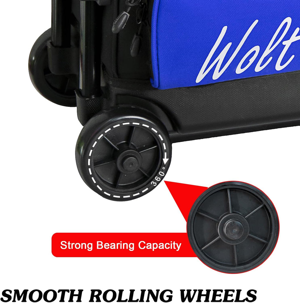 WOLT 3 Ball Bowling Bags with Wheels,Bowling Ball Bag 3 Ball Roller with Separate Shoe Compartment and Accessory Pocket, Retractable Handle Extends to 38''