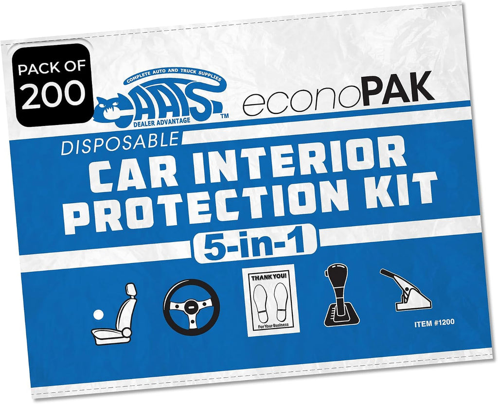 5-in-1 Car Interior Protection Kit Service Auto Shop Kit Covers - 200 Pack | Includes seat, steering wheel, brake, gear shift covers and floor mats to help protect vehicle interiors during service