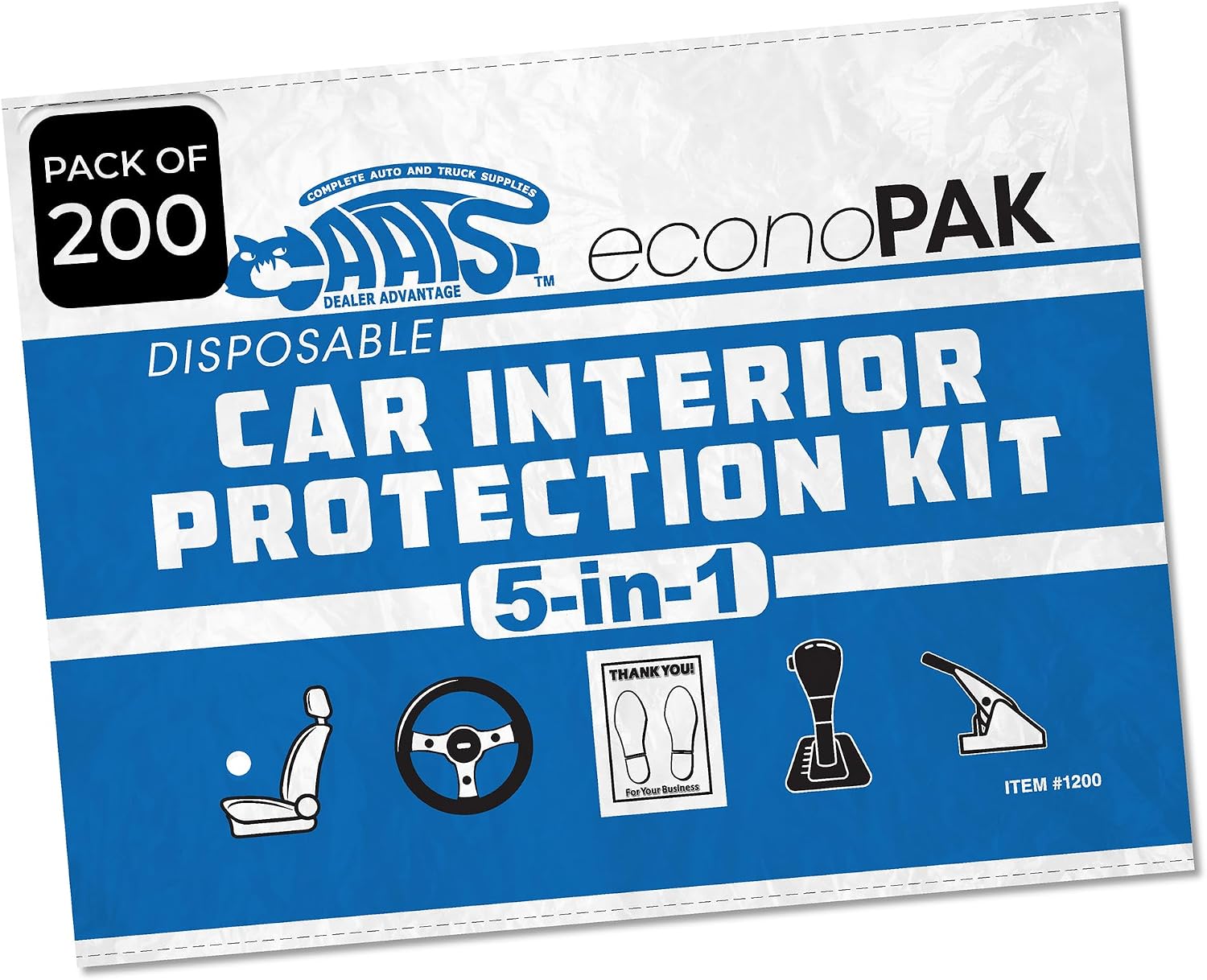 5-in-1 Car Interior Protection Kit Service Auto Shop Kit Covers - 200 Pack | Includes seat, steering wheel, brake, gear shift covers and floor mats to help protect vehicle interiors during service