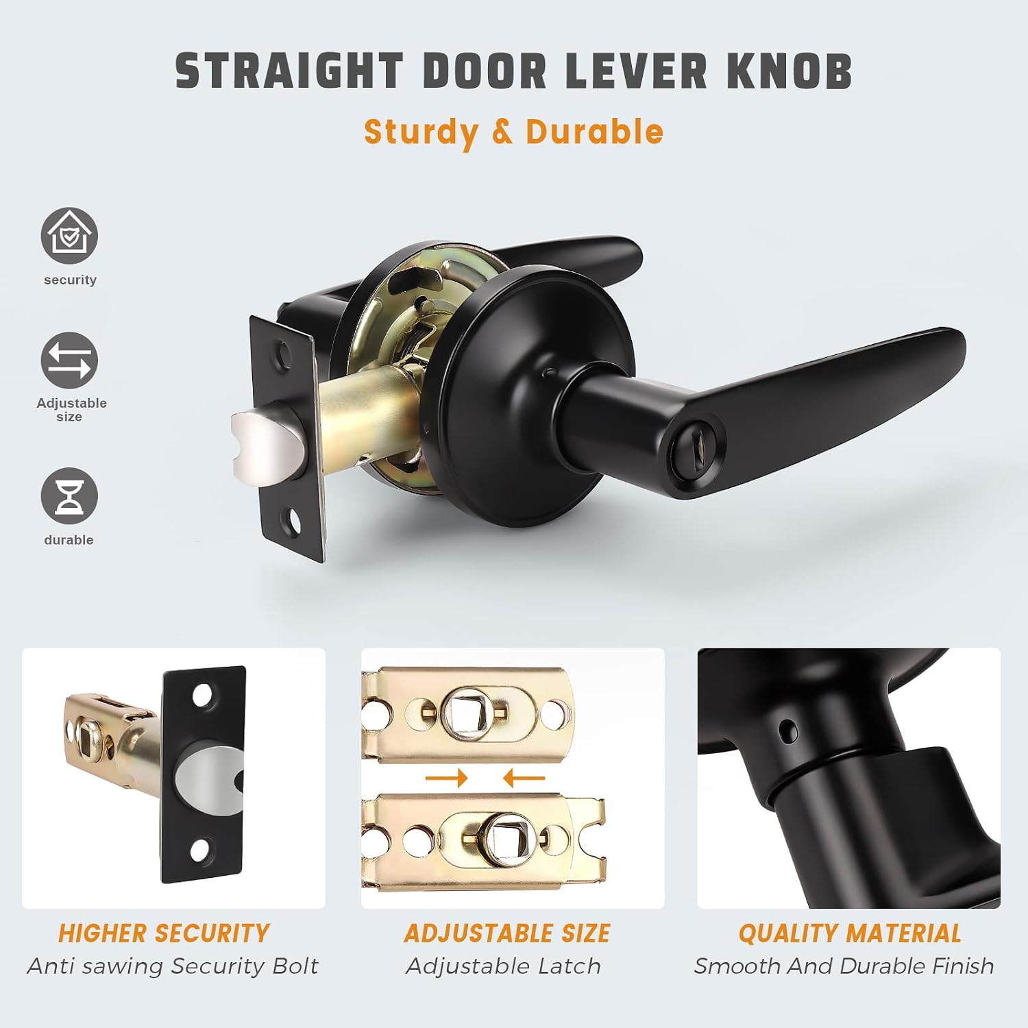 KNOBWELL 10 Pack Door Levers Matte Black Bedroom Door Handles with Lock Privacy Door Handles Interior Door Knobs(Lock with NO Key)