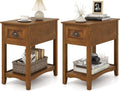 Giantex End Table with Drawer, Retro Narrow Side Table, Nightstand with Solid Wood & Storage Shelf, Bedside Table for Living Room Bedroom Small Space Home Office (2, Tawny)