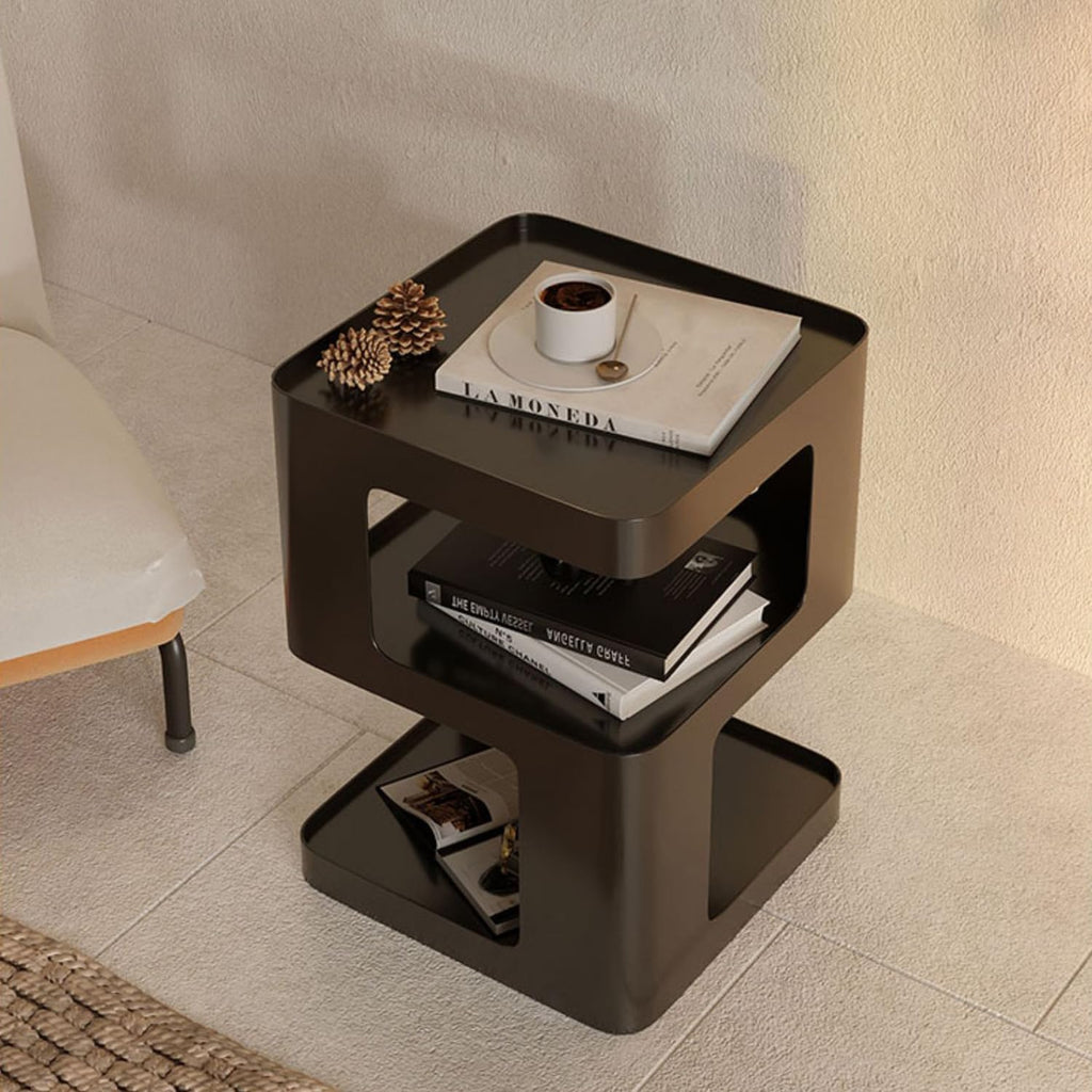 Modern Metal Side Table with Storage,Small End Table for Sofa & Couch,3-Tier Compact Nightstand for Small Spaces,Black Bedside Tables for Living Room & Bedroom,No Assembly Required