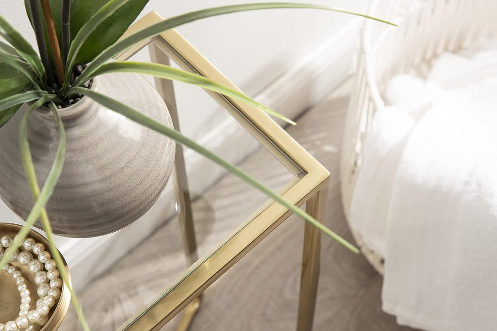 Kate and Laurel Jaspur Modern Slim Side Table, 16 x 8 x 24, Gold, Decorative Glam End Table for Use as Narrow Bedroom Nightstand or Living Room Accent