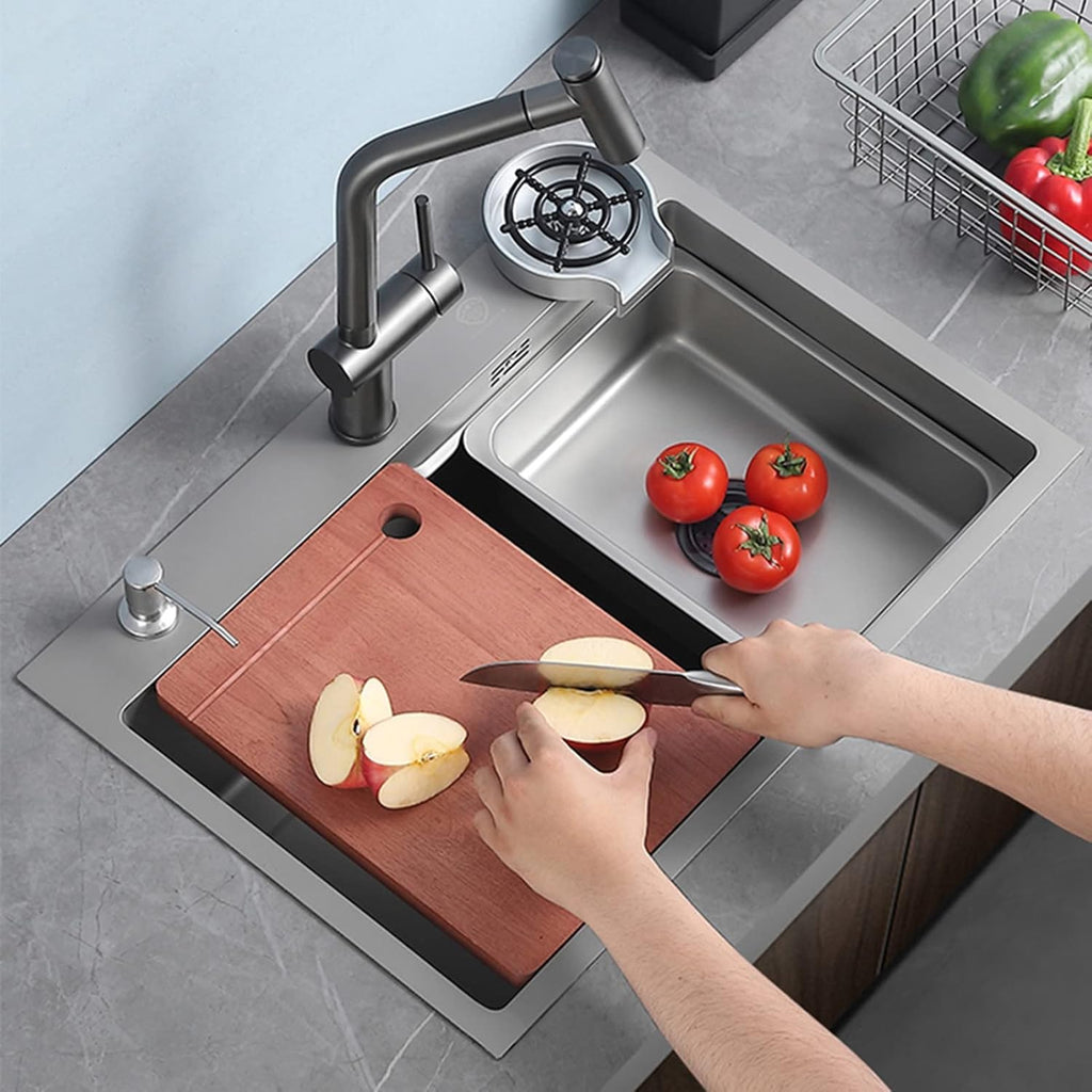 304 Stainless Steel Single Bowl Kitchen Sink Multifunctional Bar Sink RV Sink with Faucet and Cup Washer Top Mount Or Undermount (Color : Gun Gray, Size : 60x45x21cm)