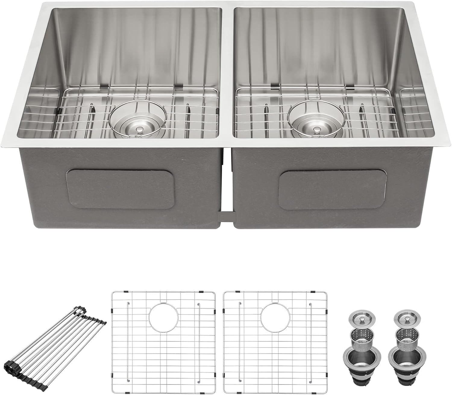 33 Undermount Double Bowl Kitchen Sink - Beslend 33x19x10 Inch Double Sink Stainless Steel Undermount Sinks 16 Gauge 50/50 Double Bowl Sinks