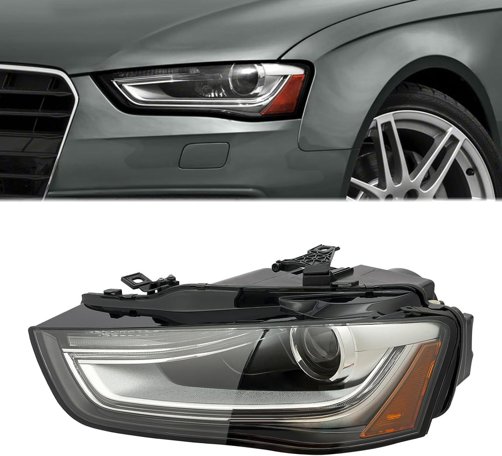 Left and Right Side Headlight Assembly, Passenger&Driver Side Xenon Headlight Lamp, HID/Xenon Non-AFS Projector Headlight Headlamp For 2013-2016 Audi A4 w/o Curve Lighting (Left)