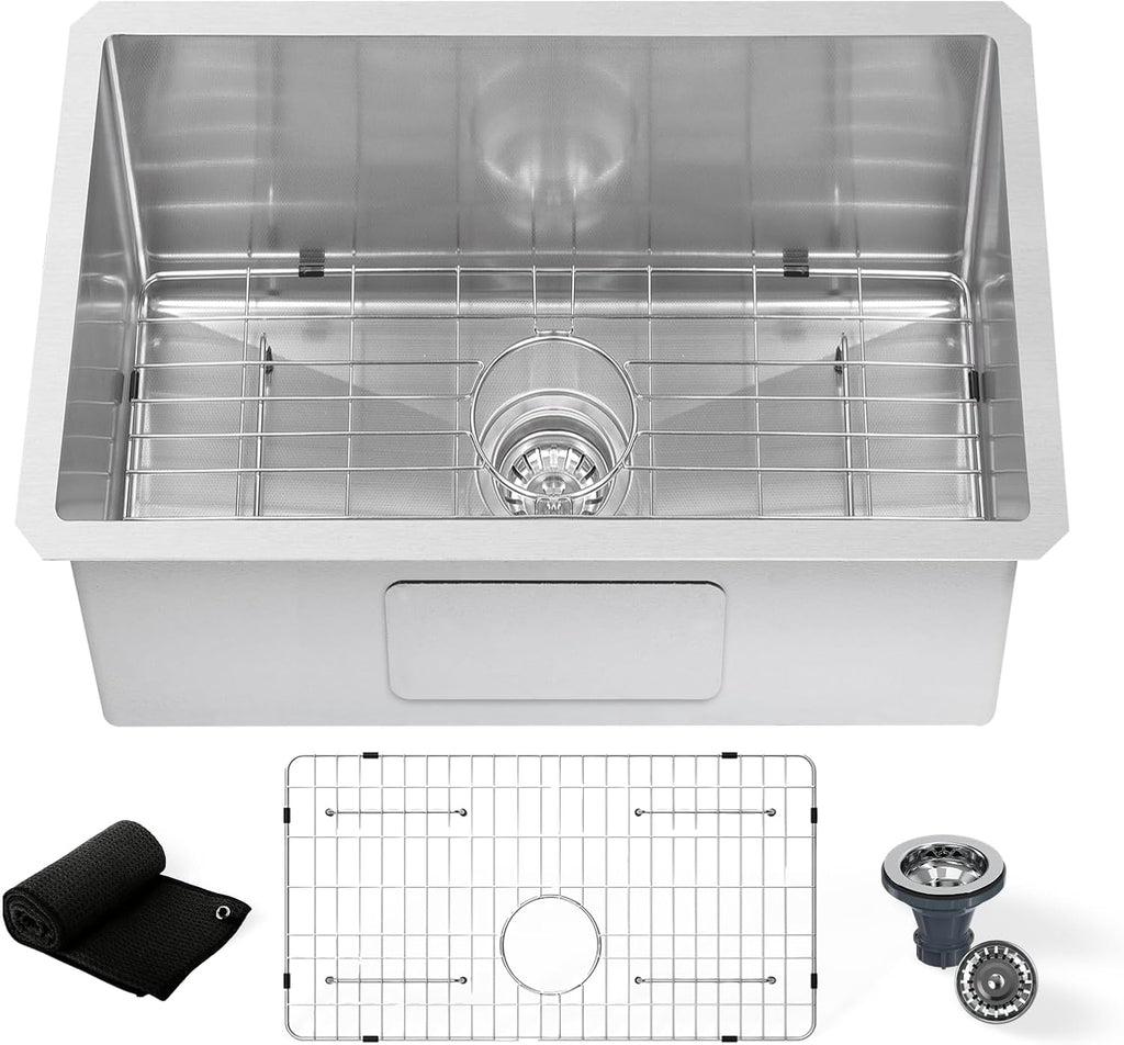 Undermount Kitchen Sink 28 x 19',3D Embossed Surface-18 Gauge 10' Deep Stainless Steel Single Bowl with Accessories