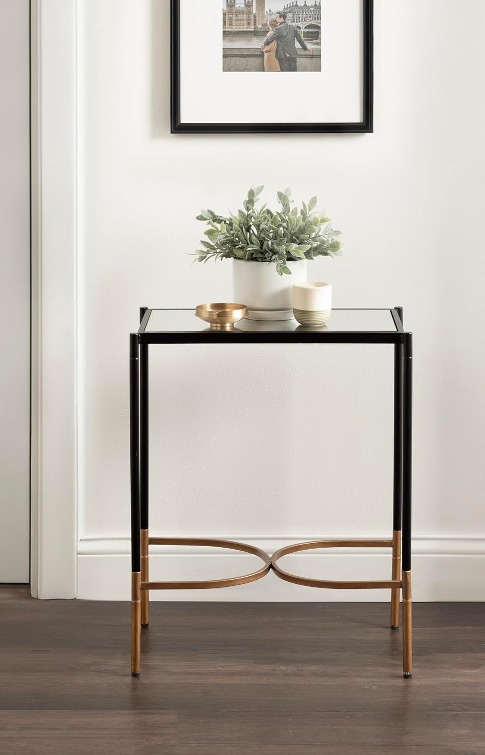 Kate and Laurel Catriona Modern Glam Metal Skinny Side Table, 19 x 11 x 24, Black and Gold, Rectangular Slim Living Room End Table with Geometric Base for Use as Bedroom Accent or Entryway Decor