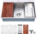33x22' Drop-in Kitchen Sink Workstation 3D Embossed Surface- 18-Gauge 9' Depth Stainless Steel Single Bowl Top Mount with Accessories