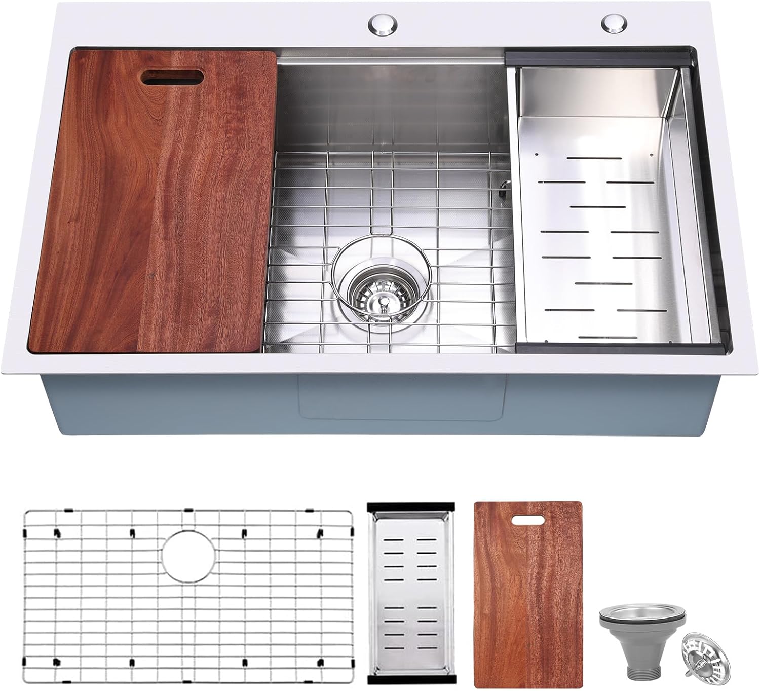 33x22' Drop-in Kitchen Sink Workstation 3D Embossed Surface- 18-Gauge 9' Depth Stainless Steel Single Bowl Top Mount with Accessories