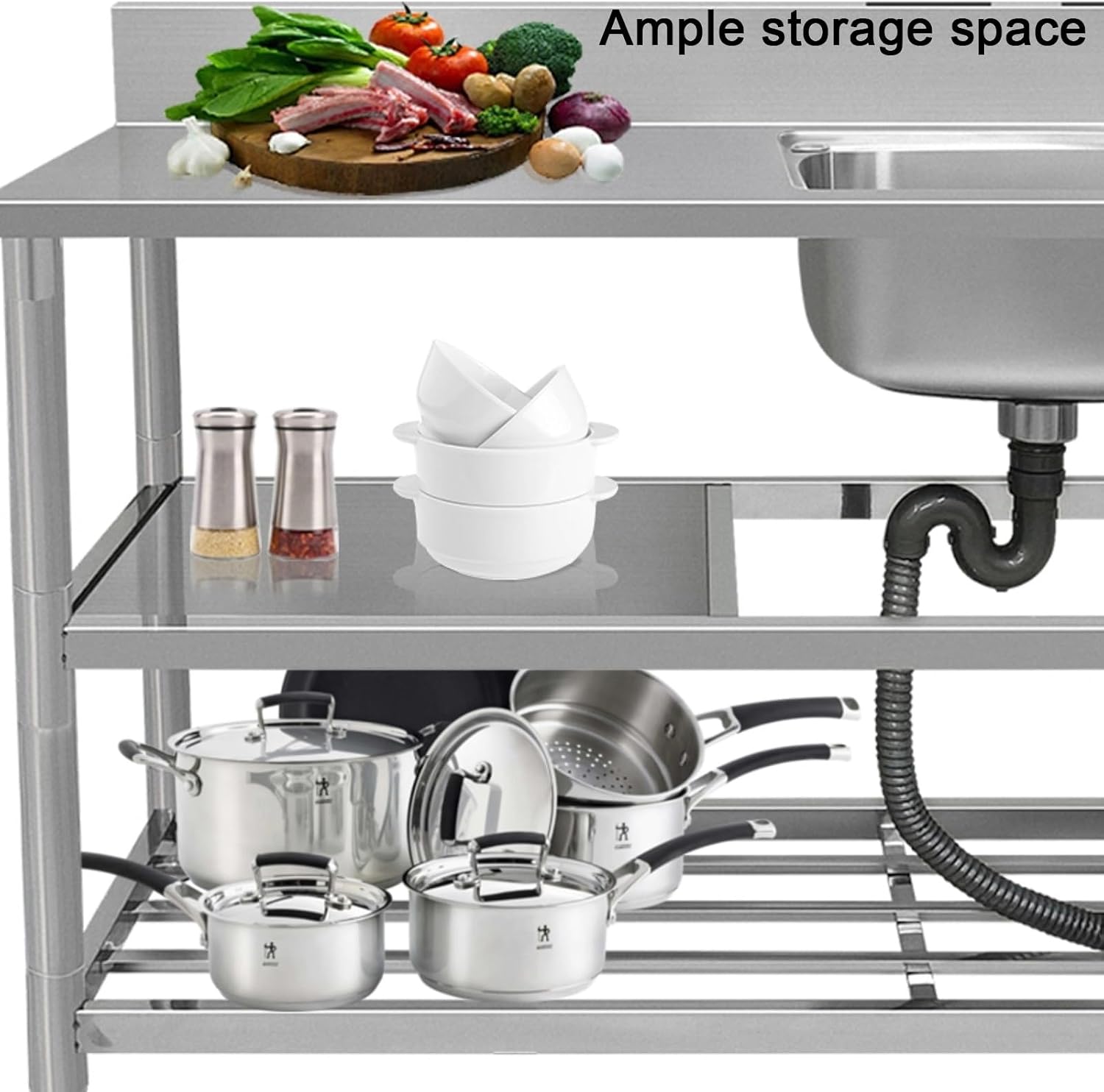 Stainless Steel Sink Double Basin Design Triple-Welded Edges H80cm (31.5') Kitchen Sinks Brushed Finish Monocoque Construction Reinforced Beam Small Radius Corners(Left Basin-47.2x19.7x31.5')