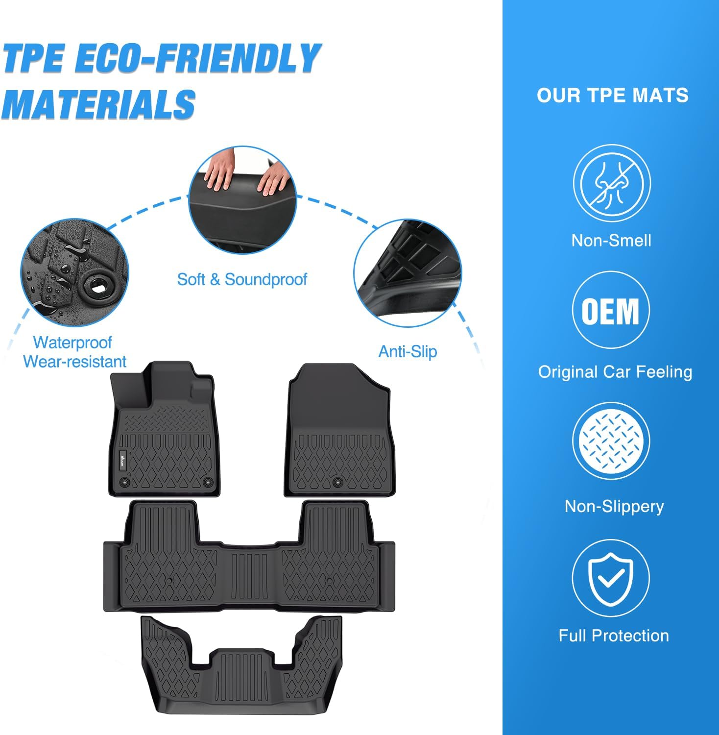Nilight TPE Floor Mats for Honda Pilot 2023 2024 2025 2026,All Weather Custom Fit Heavy Duty Floor Liners