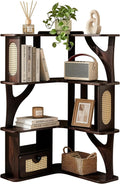 Rubber Wood Corner Shelf, 4 Tier Modern Corner Bookshelf, Freestanding Display Shelf Stand for Home Office, Living Room, Bedroom