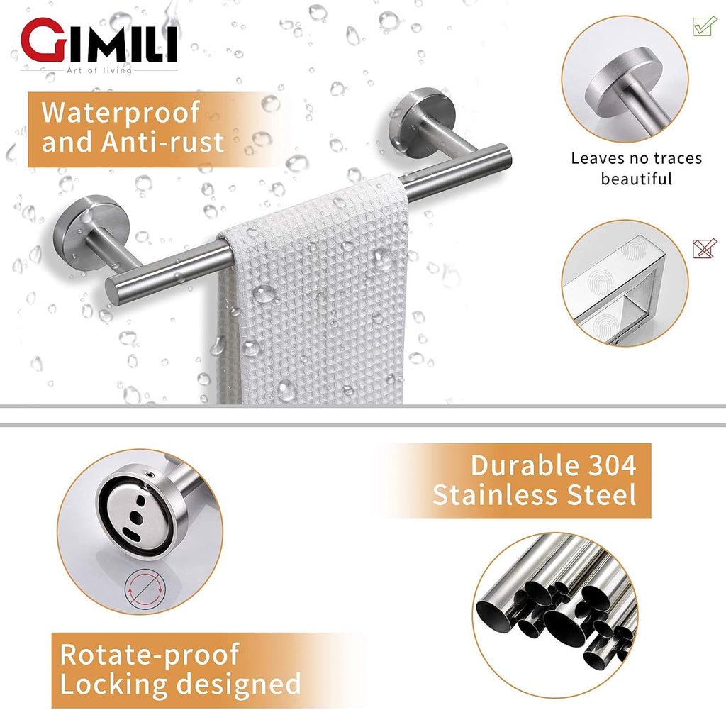 GIMILI 2 Pack 4 Piece Bathroom Hardware Set Brushed Nickel,Stainless Steel Bathroom Accessories Set, Towel bar Kit Wall Mounted, Toilet Paper Holder, Towel Bars, Robe Hook,Towel Rails and Rings
