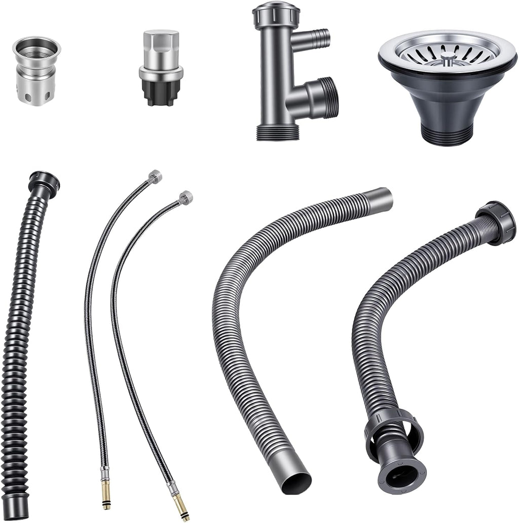 Stainless Steel Commercial Sink with Double Bowls, with 360° Rotation Faucets, Pipe, Workbench, 2-Tier with Storage Shelves Stainless Steel Utility Sink, Freestanding Portable Sink for Home/Restaurant