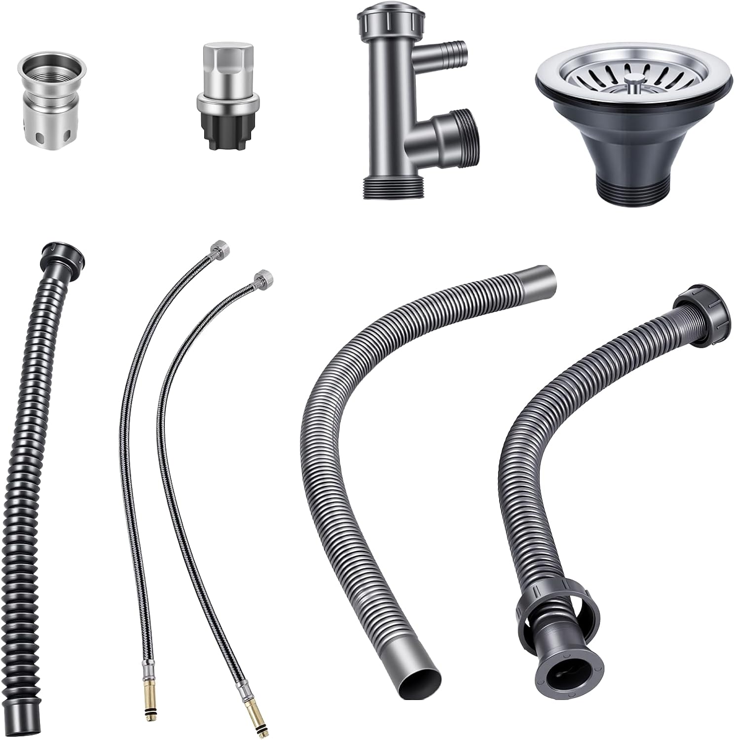 Stainless Steel Commercial Sink with Double Bowls, with 360° Rotation Faucets, Pipe, Workbench, 2-Tier with Storage Shelves Stainless Steel Utility Sink, Freestanding Portable Sink for Home/Restaurant
