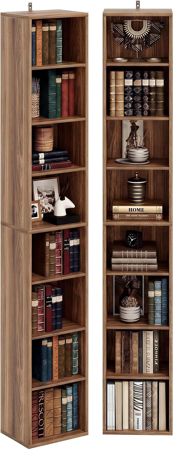 IRONCK Tall Narrow Bookshelf 8 Tiers 71in Set of 2, Compact Corner Bookcase, Easy to Match for Living Room, Office, Study, Bedroom