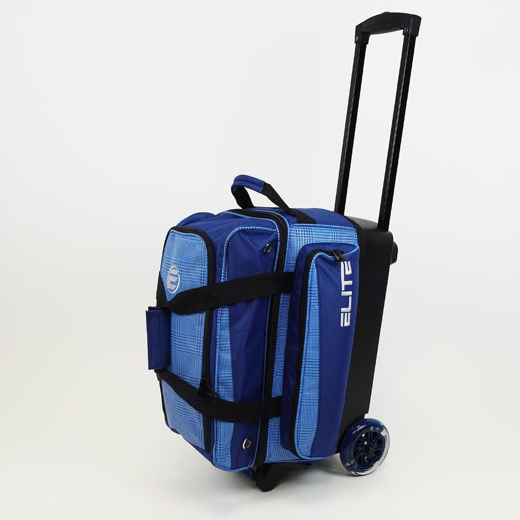 ELITE Deluxe 2 Ball Bowling Bag with 5' Smooth Wheels - Large Accessory Pocket, Shoe Compartment, 36' Extendable Handle