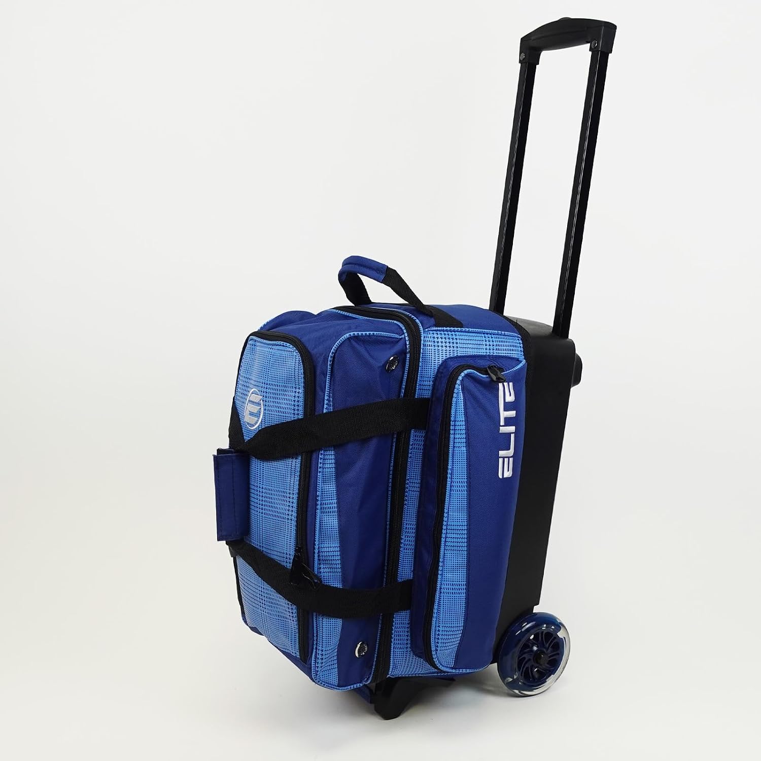 ELITE Deluxe 2 Ball Bowling Bag with 5' Smooth Wheels - Large Accessory Pocket, Shoe Compartment, 36' Extendable Handle